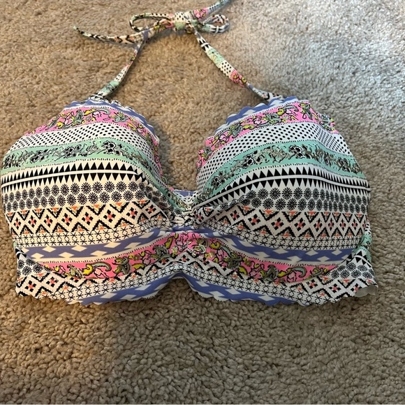 Women’s Victoria’s Secret multi-colored ruffle detail bikini top size 32DD - Picture 2 of 4